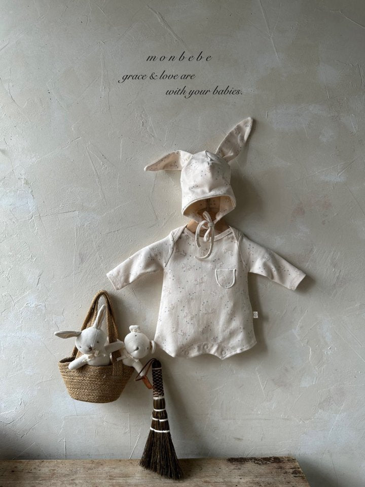 【monbebe】 Print Bear suit  / Bunny suit (with bonnet)
