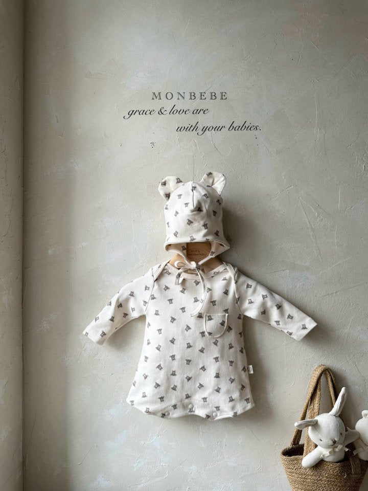 【monbebe】 Print Bear suit  / Bunny suit (with bonnet)