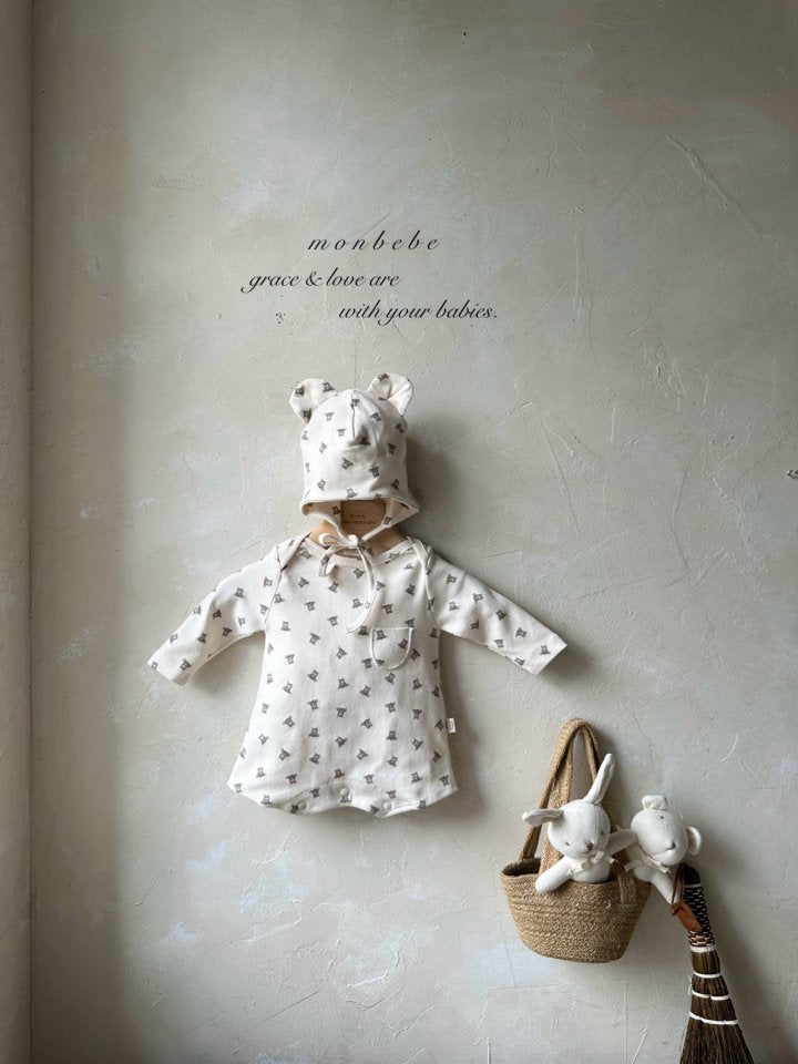 【monbebe】 Print Bear suit  / Bunny suit (with bonnet)