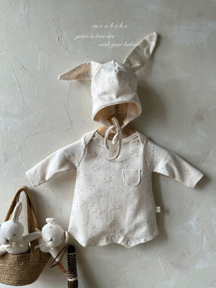 【monbebe】 Print Bear suit  / Bunny suit (with bonnet)