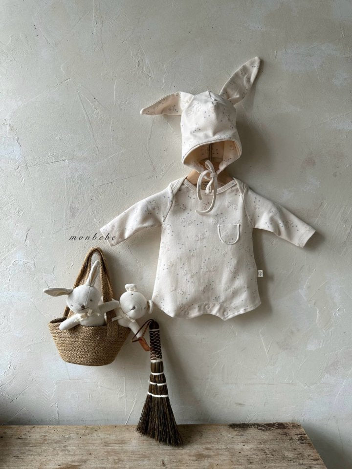 【monbebe】 Print Bear suit  / Bunny suit (with bonnet)