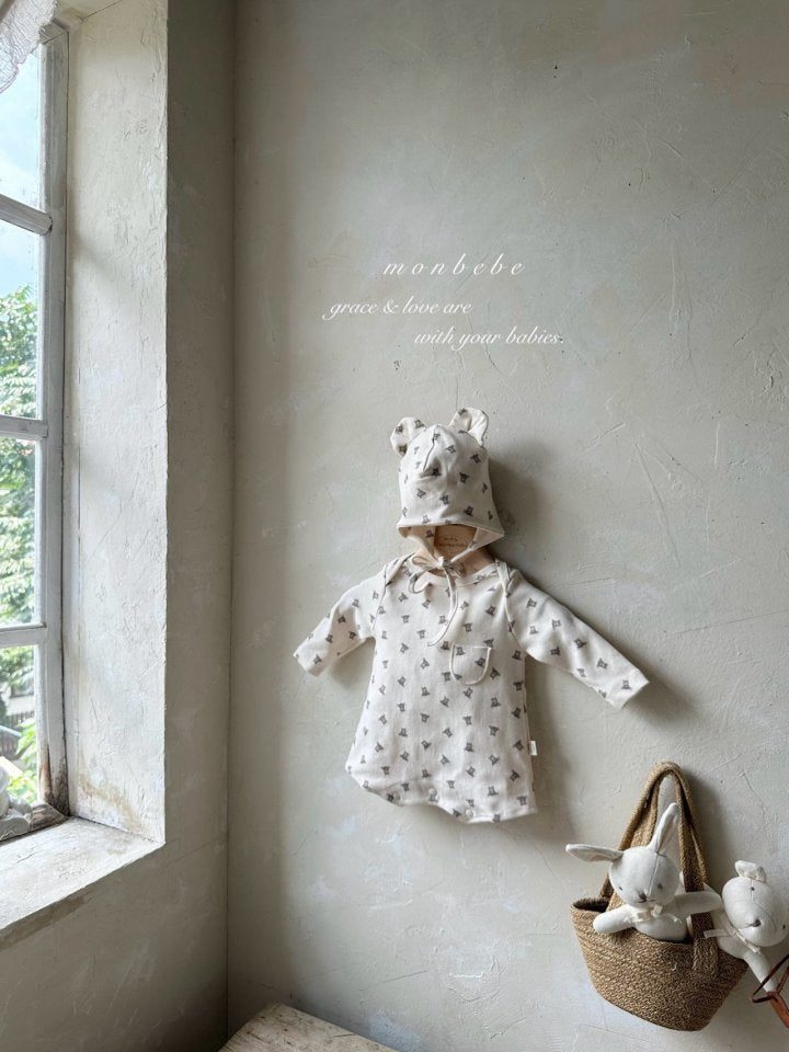 【monbebe】 Print Bear suit  / Bunny suit (with bonnet)
