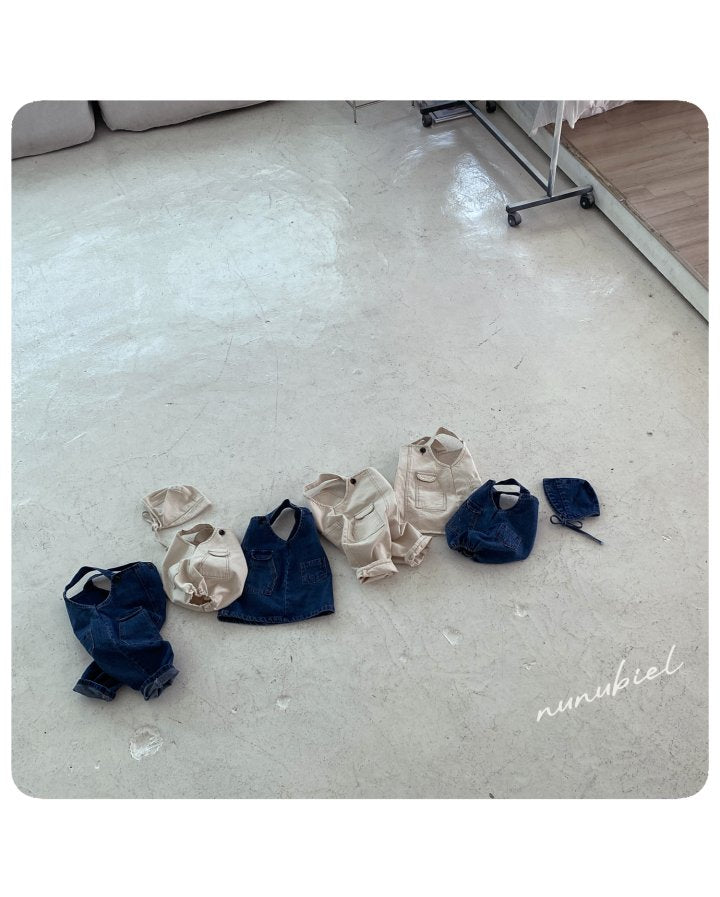 【nunubiel】 pocket denim romper & bonnet