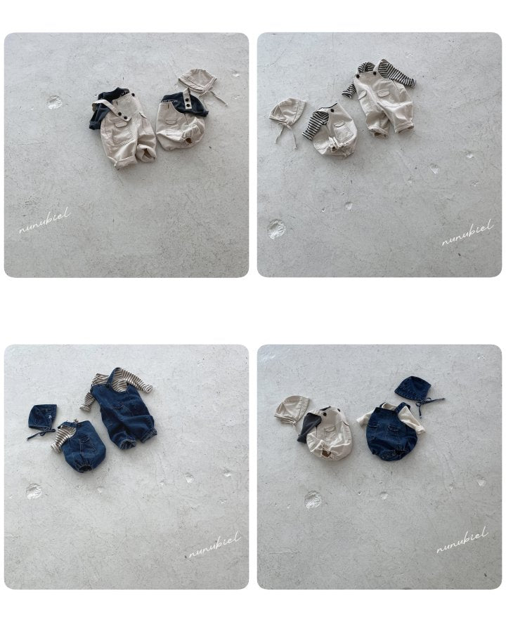 【nunubiel】 pocket denim romper & bonnet
