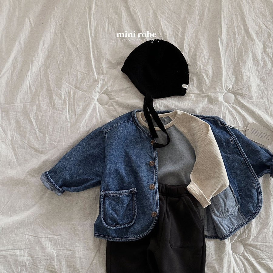 NEW【minirobe】 round denim jacket