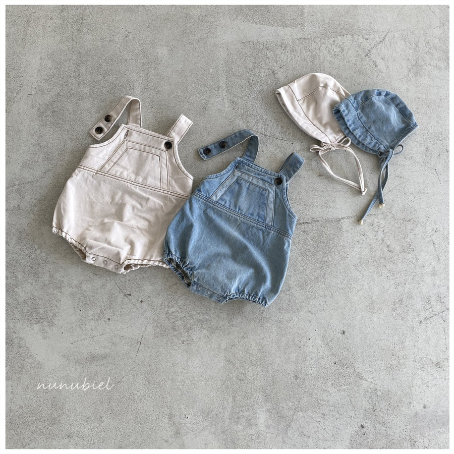 【nunubiel】 patch denim romper & bonnet  　