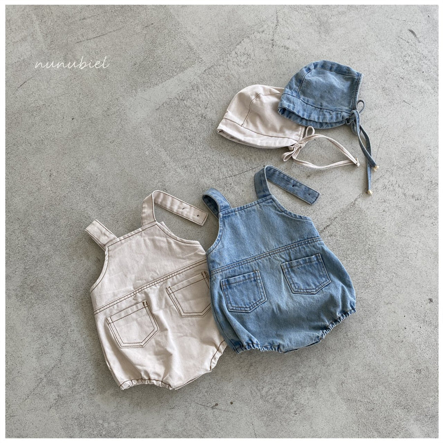 【nunubiel】 patch denim romper & bonnet  　