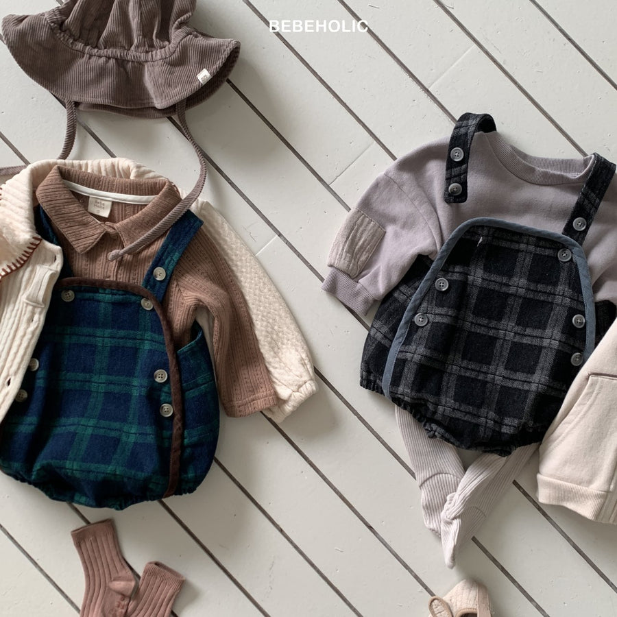 【bebeholic】 Checked overall rompers