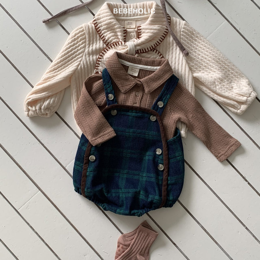 【bebeholic】 Checked overall rompers
