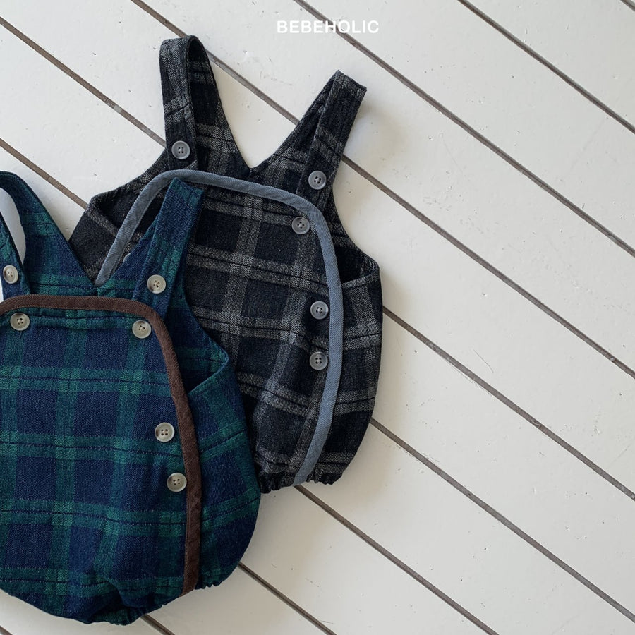【bebeholic】 Checked overall rompers