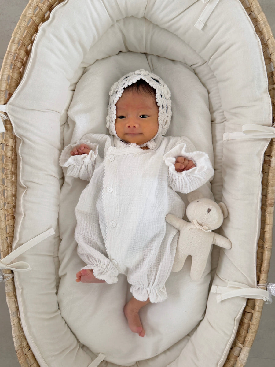 【monbebe】グローリーロンパース ＆ハンドメイドボンネット 退院着 monbebe 退院着 セレモニードレス 新生児 春 夏 秋 冬 男の子 女の子