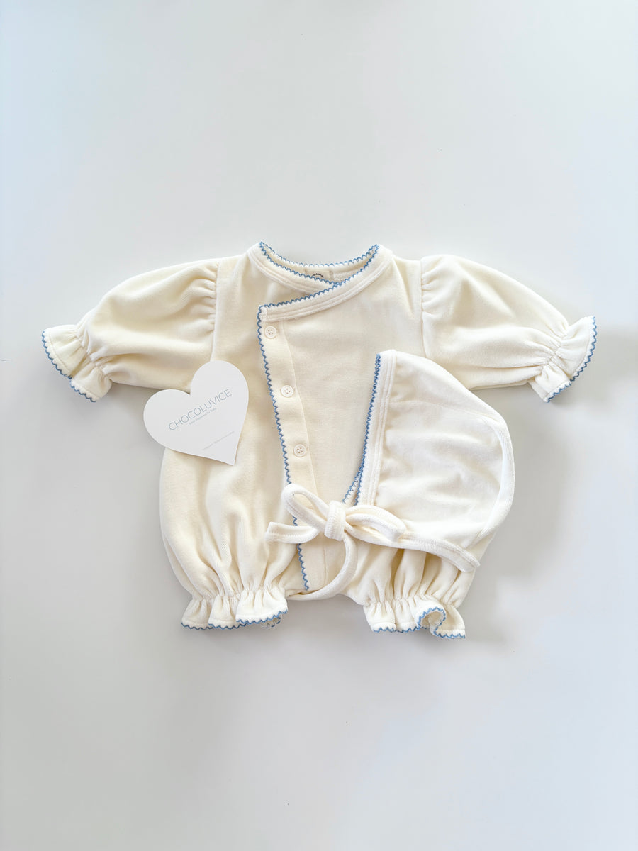 【monbebe】 ベロアブルーボンネット