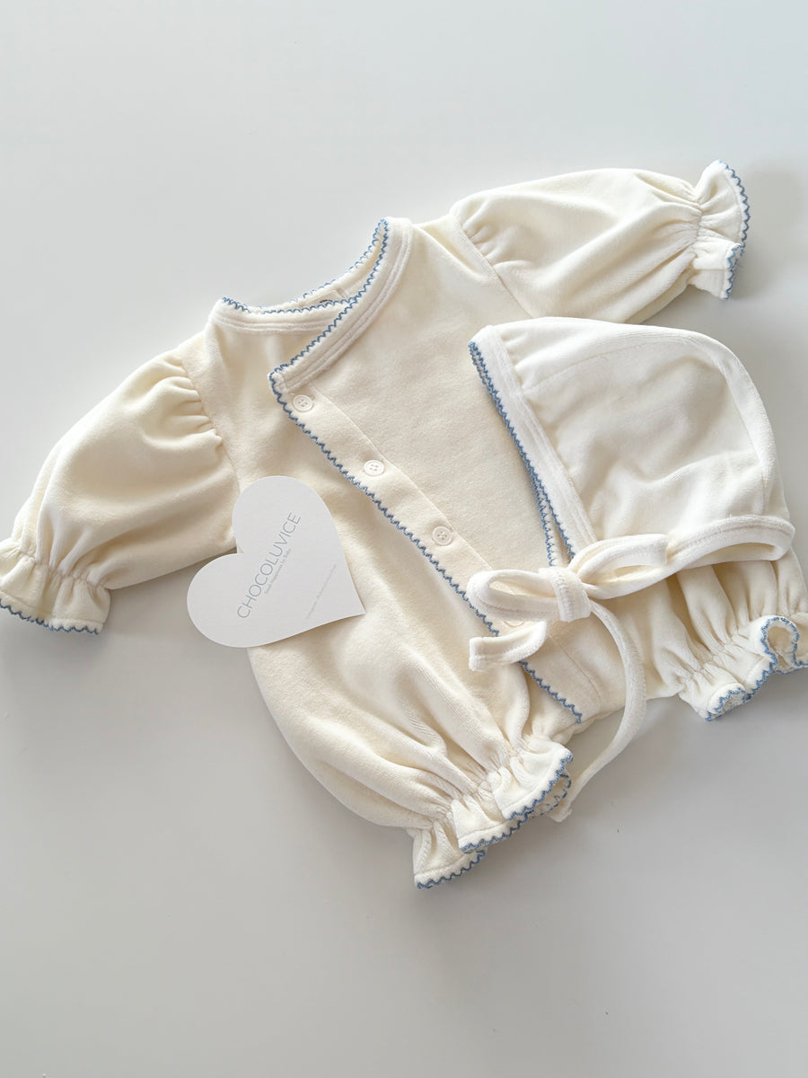 【monbebe】 ベロアブルーボンネット