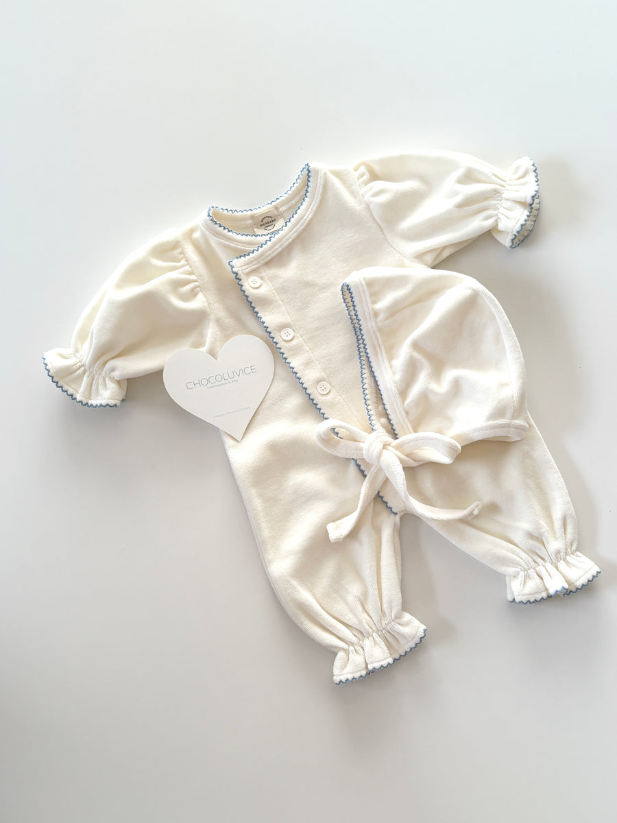 【monbebe】 ベロアブルーボンネット