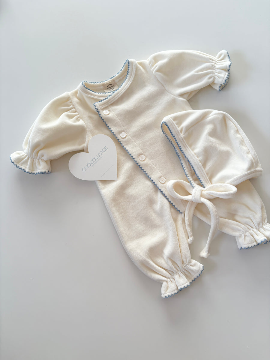 【monbebe】 ベロアブルーボンネット